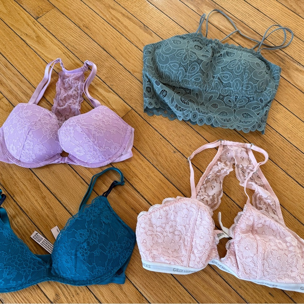 Victorias Secret Gilly Hicks Lace Bralette Set - Pink, Teal, XS